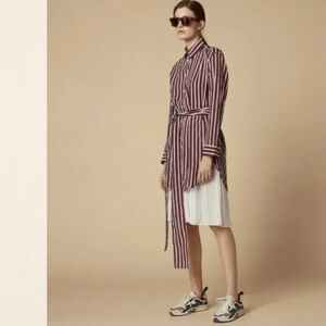 ❤️🤍Sandro Belted Striped Poplin Shirt Dress Sz 36